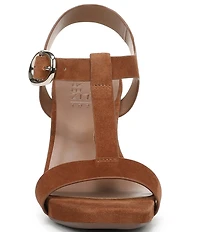 Naturalizer Jordis Suede Buckle Hardware Metallic Heel T-Strap Dress Sandals