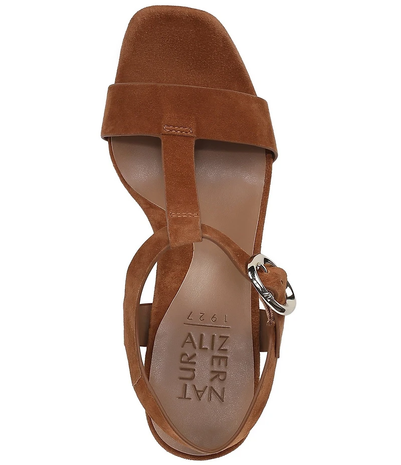 Naturalizer Jordis Suede Buckle Hardware Metallic Heel T-Strap Dress Sandals