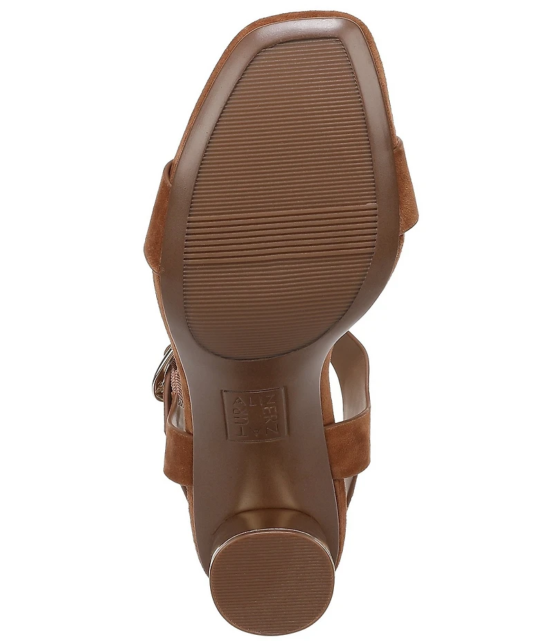 Naturalizer Jordis Suede Buckle Hardware Metallic Heel T-Strap Dress Sandals