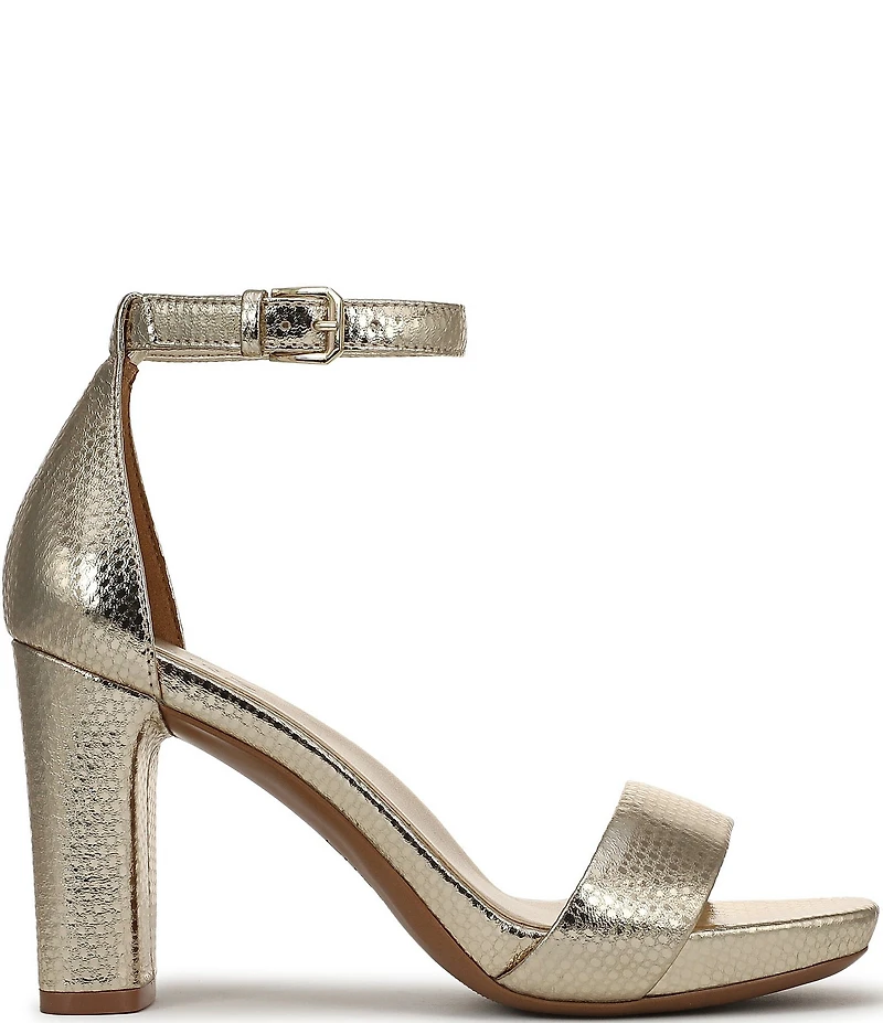 Naturalizer Joy Embossed Leather Square Toe Ankle Strap Dress Sandals