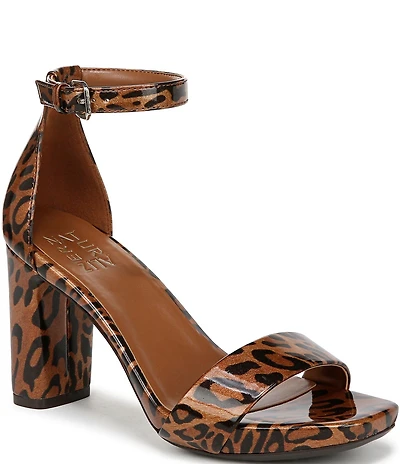 Naturalizer Joy Patent Leopard Print Square Toe Ankle Strap Dress Sandals