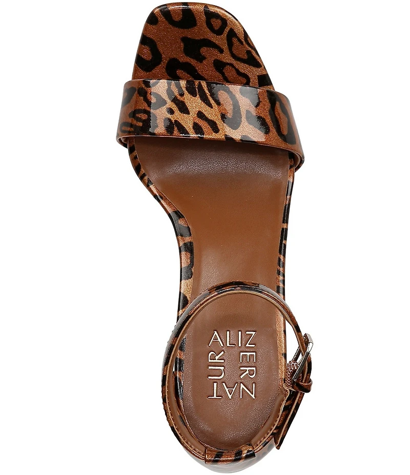 Naturalizer Joy Patent Leopard Print Square Toe Ankle Strap Dress Sandals