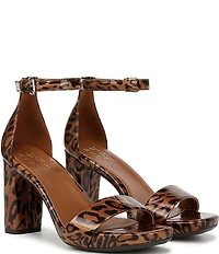 Naturalizer Joy Patent Leopard Print Square Toe Ankle Strap Dress Sandals
