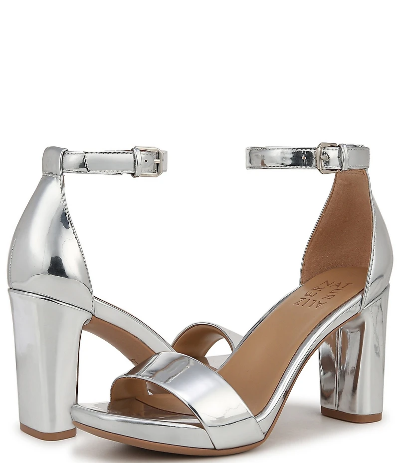 Naturalizer Joy Patent Metallic Mirror Square Toe Ankle Strap Dress Sandals