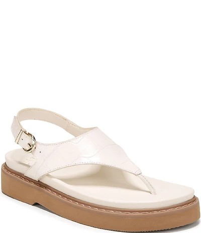 Naturalizer Laurel Croco Embossed Leather Thong Platform Sandals