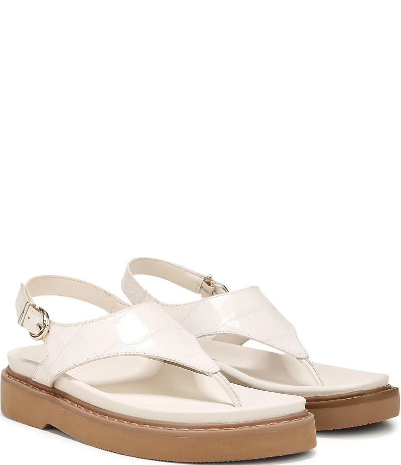 Naturalizer Laurel Croco Embossed Leather Thong Platform Sandals