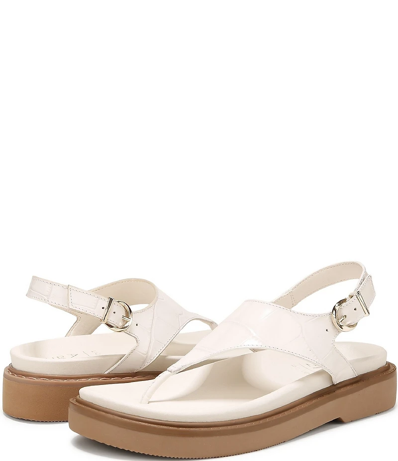 Naturalizer Laurel Croco Embossed Leather Thong Platform Sandals