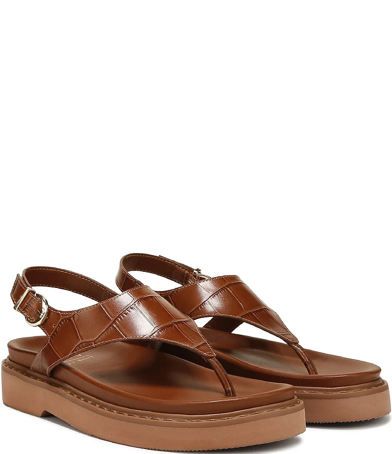 Naturalizer Laurel Croco Embossed Leather Thong Platform Sandals
