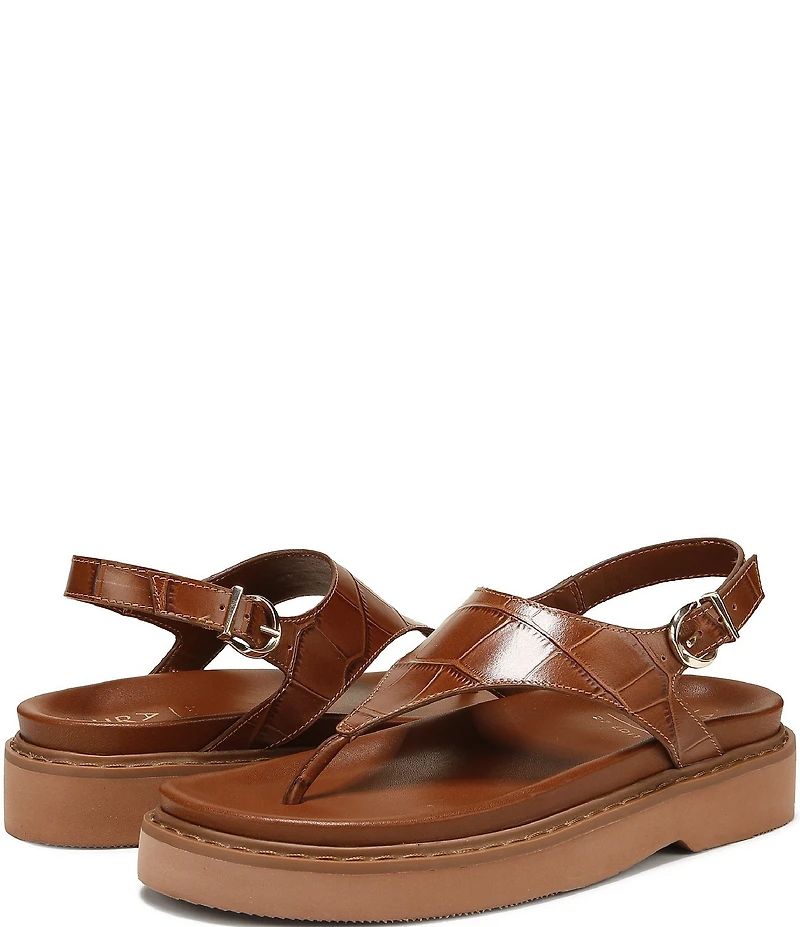 Naturalizer Laurel Croco Embossed Leather Thong Platform Sandals