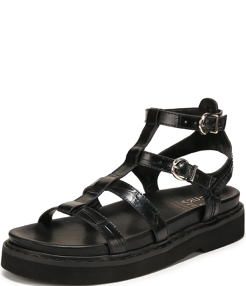 Naturalizer Lexie Croco Embossed Leather Platform Gladiator Sandals