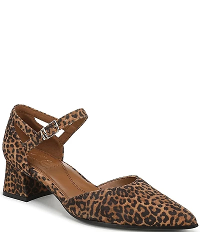 Naturalizer Maddox Leopard Print Suede Ankle Strap Pointed Toe Pumps