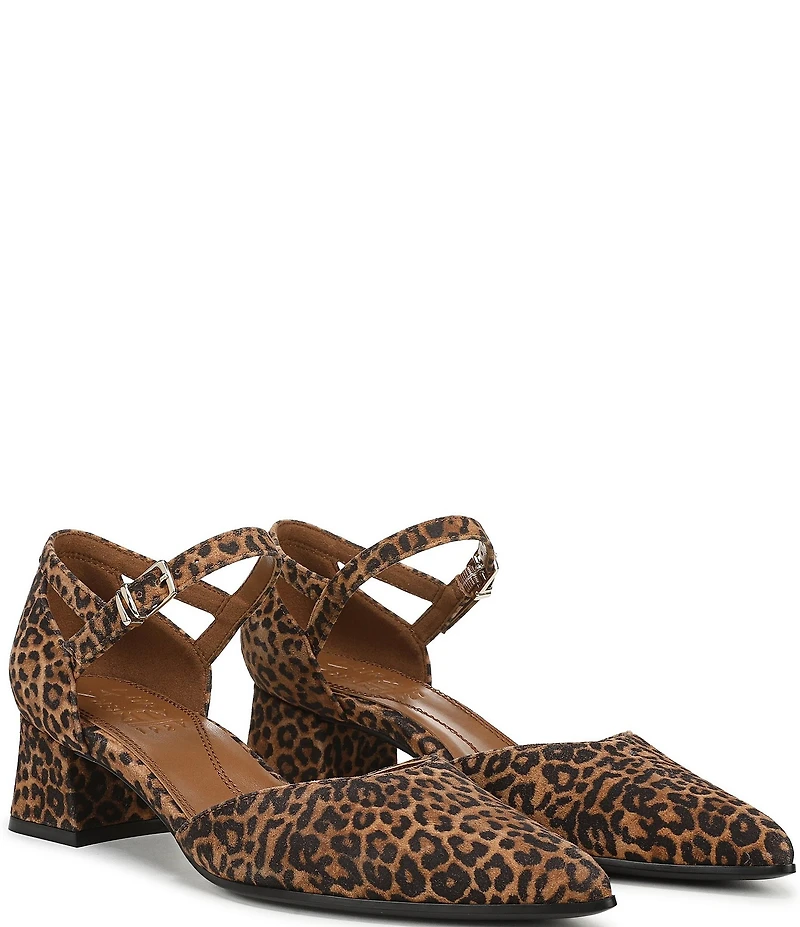Naturalizer Maddox Leopard Print Suede Ankle Strap Pointed Toe Pumps