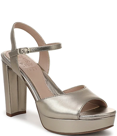 Naturalizer Marigold Metallic Leather Ankle Strap Platform Block Heel Sandals