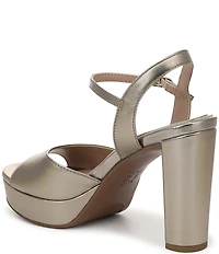 Naturalizer Marigold Metallic Leather Ankle Strap Platform Block Heel Sandals