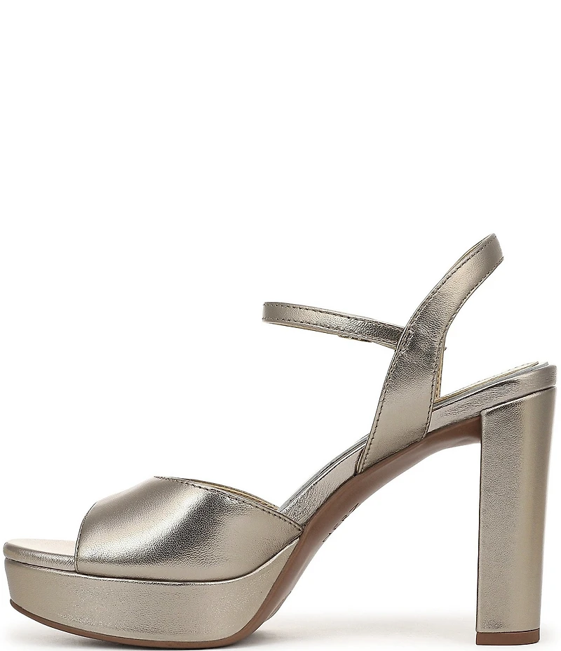 Naturalizer Marigold Metallic Leather Ankle Strap Platform Block Heel Sandals