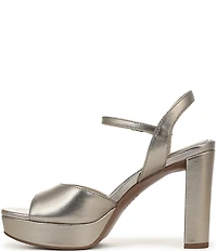 Naturalizer Marigold Metallic Leather Ankle Strap Platform Block Heel Sandals