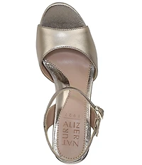 Naturalizer Marigold Metallic Leather Ankle Strap Platform Block Heel Sandals