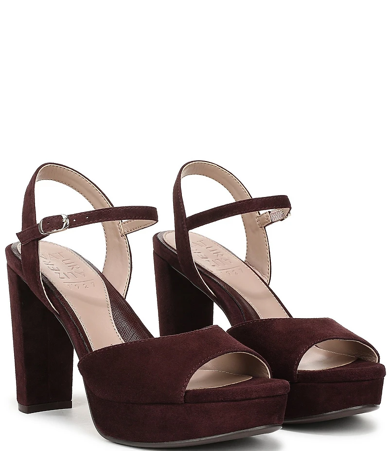 Naturalizer Marigold Suede Ankle Strap Platform Block Heel Sandals
