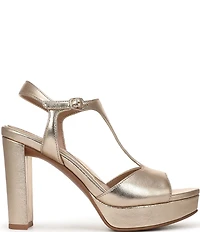 Naturalizer Miller Metallic Leather Peep Toe Ankle Strap Platform Dress Pumps