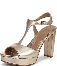 Naturalizer Miller Metallic Leather Peep Toe Ankle Strap Platform Dress Pumps