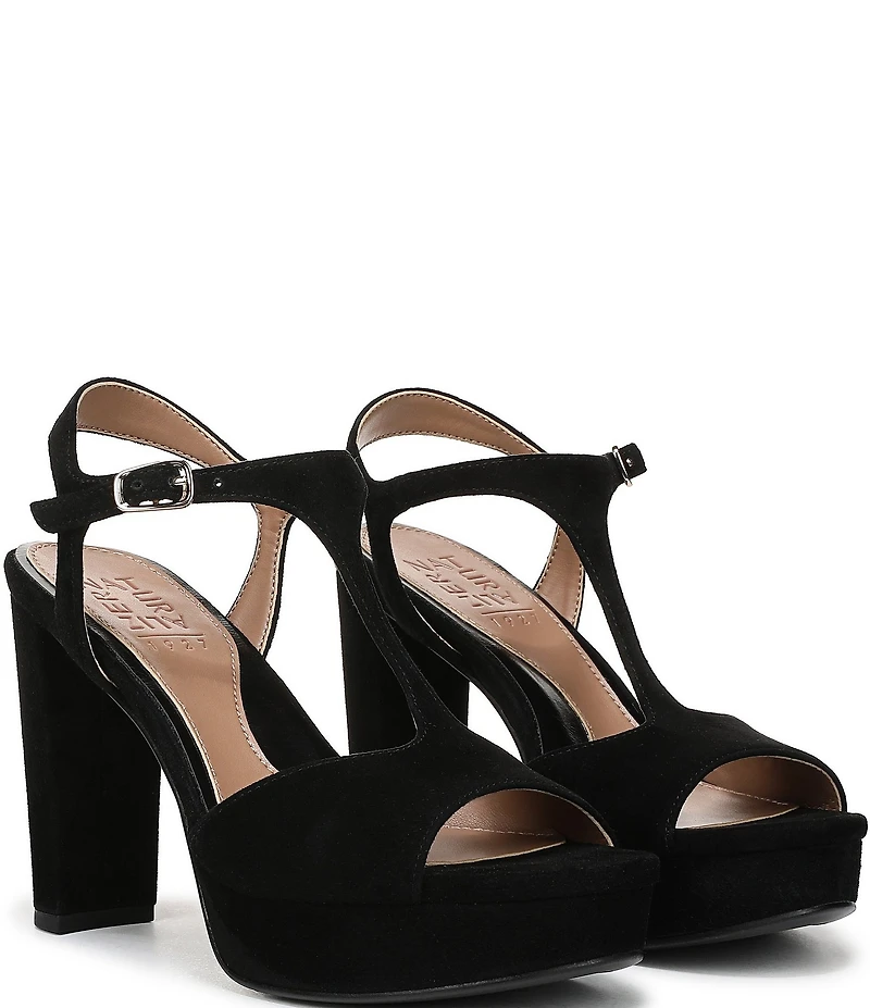 Naturalizer Miller Suede Peep Toe Ankle Strap Platform Dress Pumps