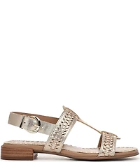 Naturalizer Nia Metallic Leather Buckle Hardware T-Strap Ankle Wrap Sandals