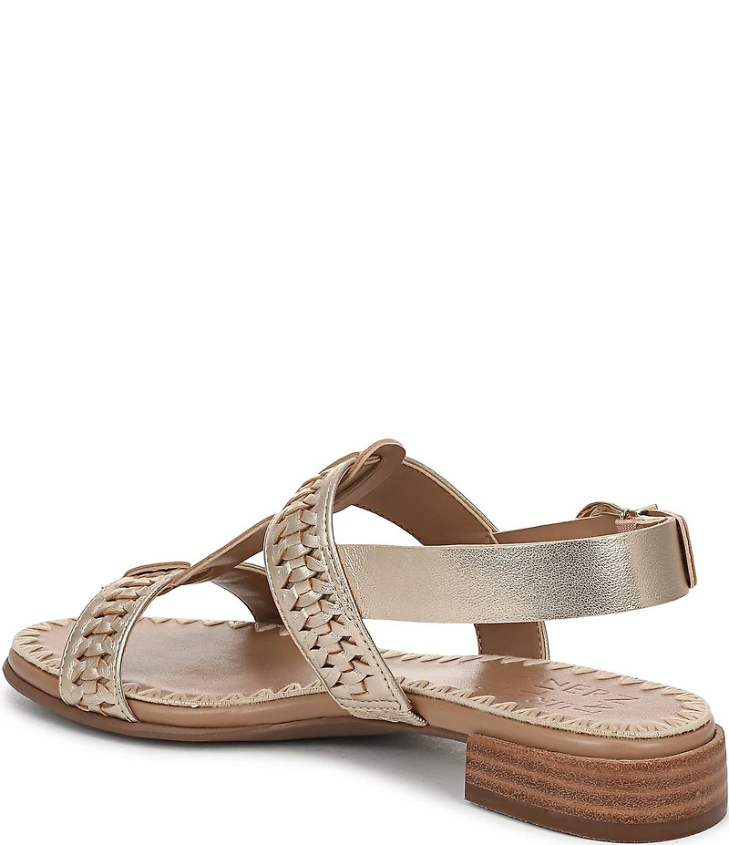 Naturalizer Nia Metallic Leather Buckle Hardware T-Strap Ankle Wrap Sandals