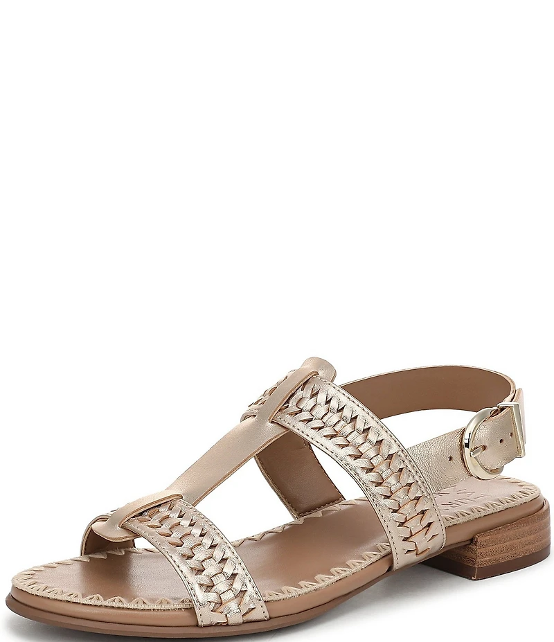 Naturalizer Nia Metallic Leather Buckle Hardware T-Strap Ankle Wrap Sandals