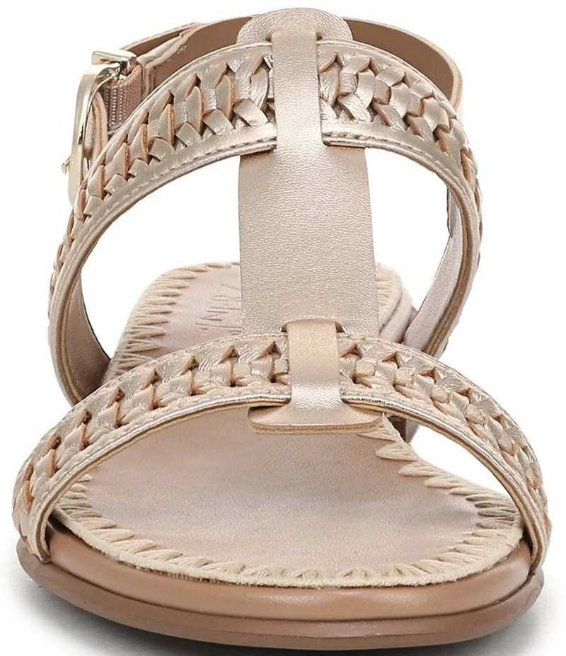 Naturalizer Nia Metallic Leather Buckle Hardware T-Strap Ankle Wrap Sandals