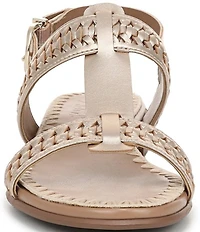 Naturalizer Nia Metallic Leather Buckle Hardware T-Strap Ankle Wrap Sandals