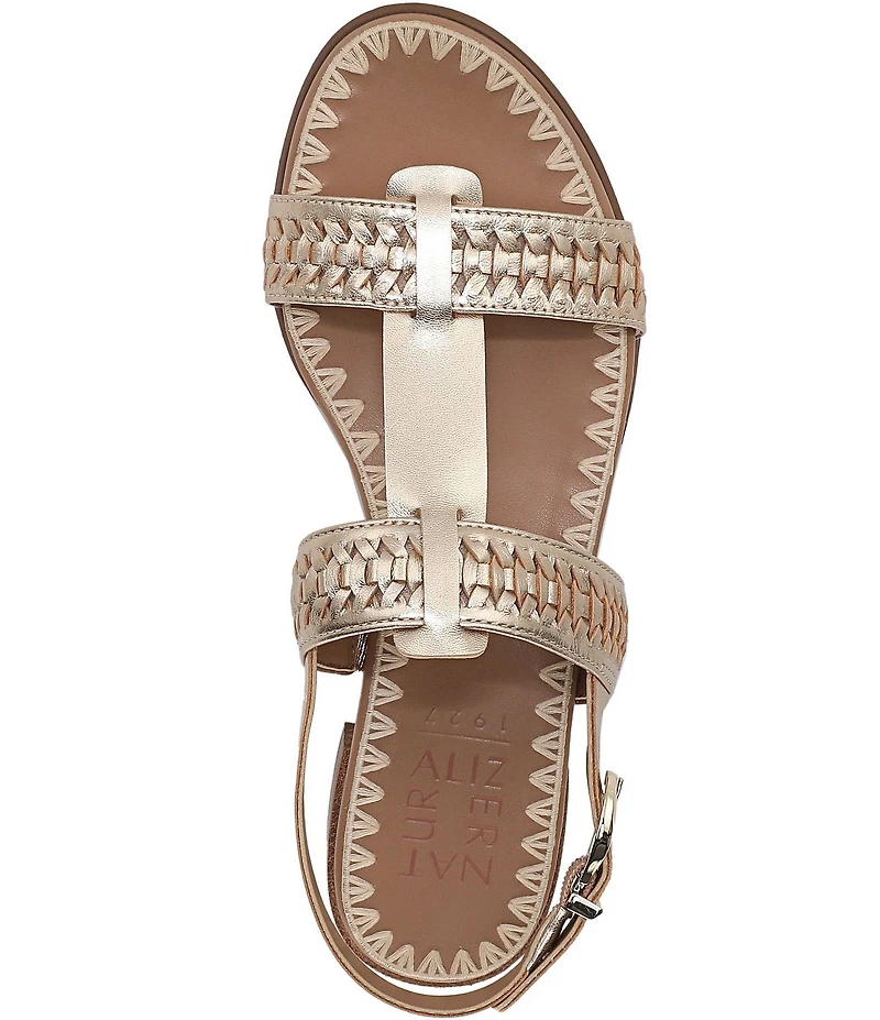 Naturalizer Nia Metallic Leather Buckle Hardware T-Strap Ankle Wrap Sandals