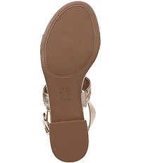 Naturalizer Nia Metallic Leather Buckle Hardware T-Strap Ankle Wrap Sandals