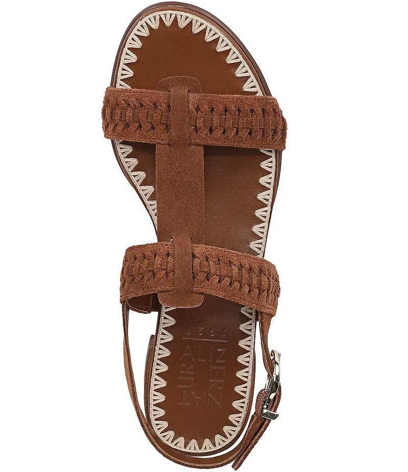 Naturalizer Nia Suede Buckle Hardware T-Strap Ankle Wrap Sandals