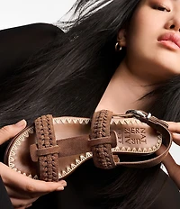 Naturalizer Nia Suede Buckle Hardware T-Strap Ankle Wrap Sandals