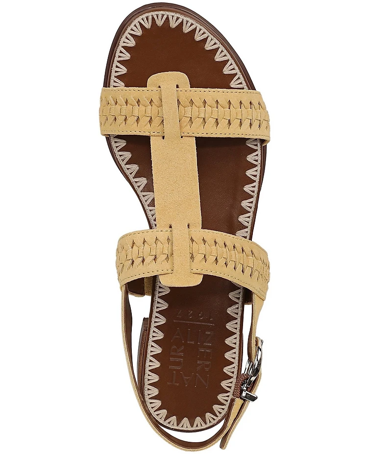 Naturalizer Nia Suede Buckle Hardware T-Strap Ankle Wrap Sandals