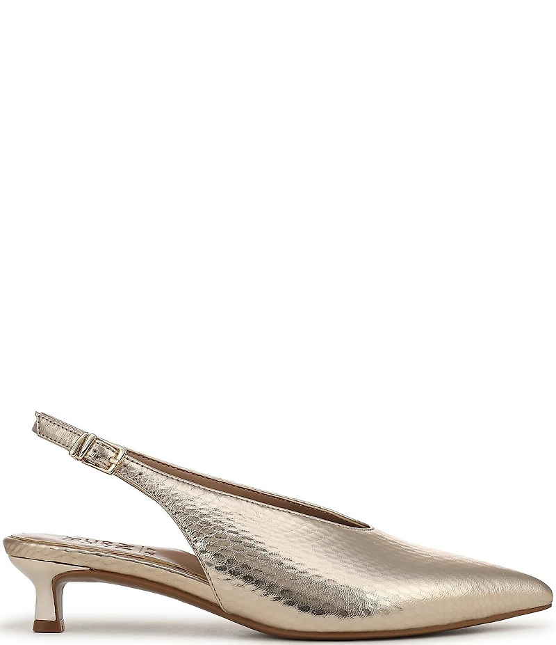 Naturalizer Nicolette Metallic Embossed Snake Leather Slingback Kitten Heel Pumps