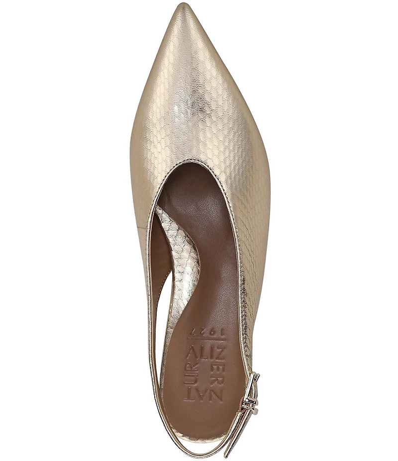 Naturalizer Nicolette Metallic Embossed Snake Leather Slingback Kitten Heel Pumps
