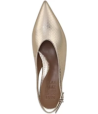 Naturalizer Nicolette Metallic Embossed Snake Leather Slingback Kitten Heel Pumps