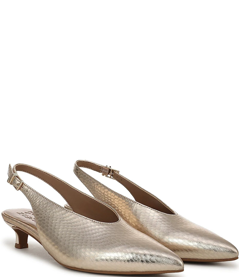 Naturalizer Nicolette Metallic Embossed Snake Leather Slingback Kitten Heel Pumps