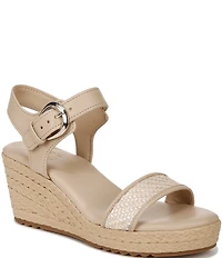 Naturalizer Stella 4 Leather Raffia Ankle Wrap Platform Espadrille Wedge Sandals