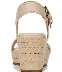 Naturalizer Stella 4 Leather Raffia Ankle Wrap Platform Espadrille Wedge Sandals