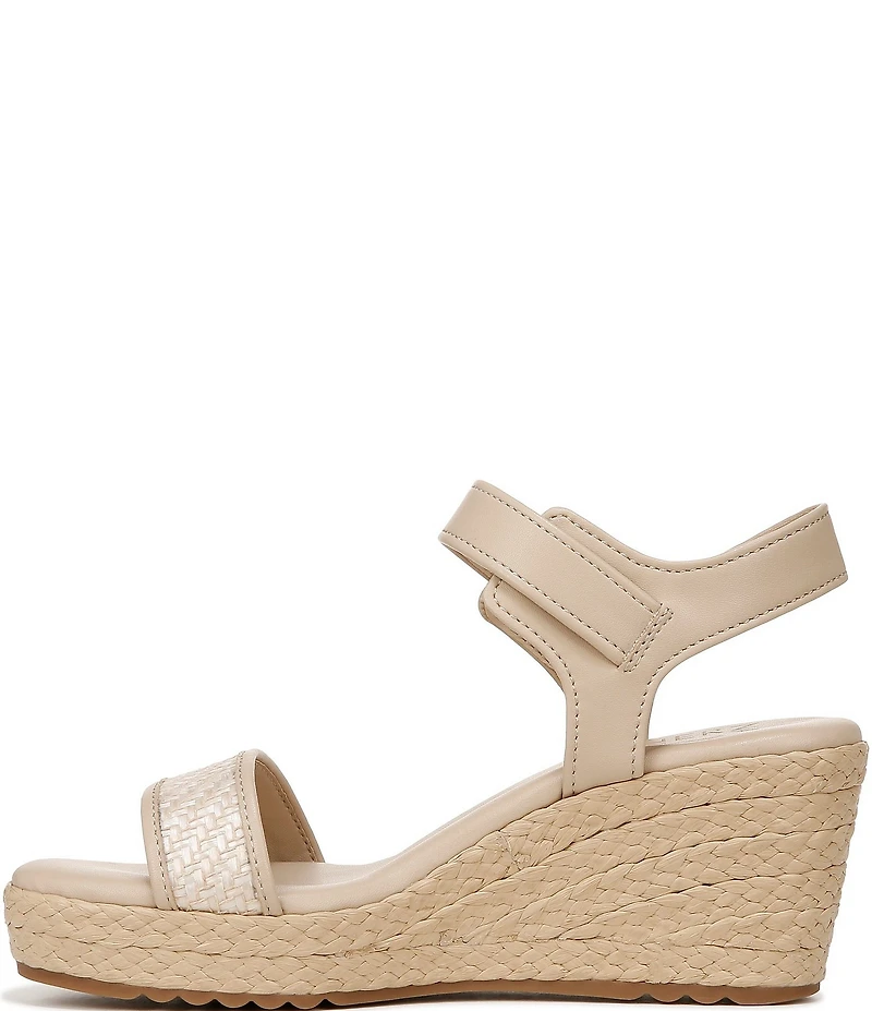 Naturalizer Stella 4 Leather Raffia Ankle Wrap Platform Espadrille Wedge Sandals