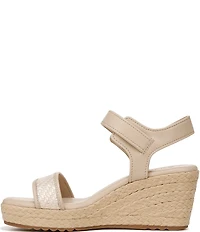 Naturalizer Stella 4 Leather Raffia Ankle Wrap Platform Espadrille Wedge Sandals