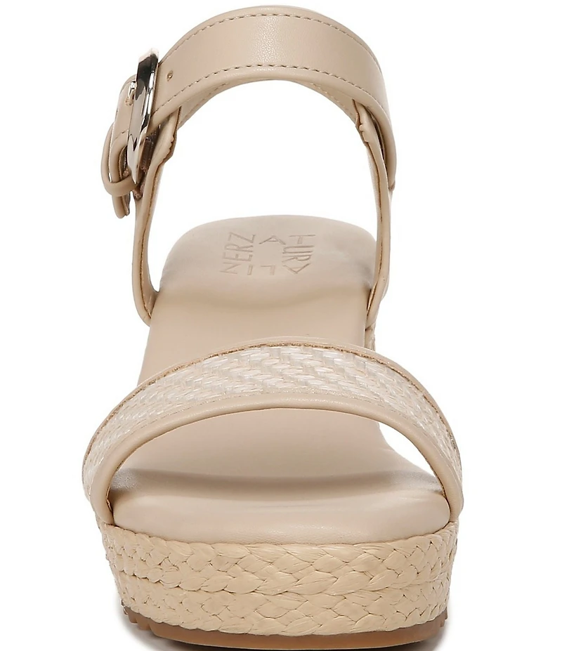 Naturalizer Stella 4 Leather Raffia Ankle Wrap Platform Espadrille Wedge Sandals