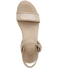 Naturalizer Stella 4 Leather Raffia Ankle Wrap Platform Espadrille Wedge Sandals