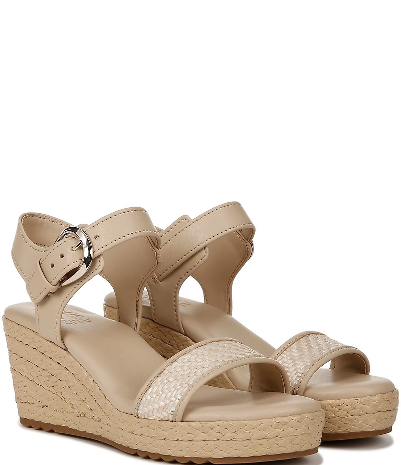 Naturalizer Stella 4 Leather Raffia Ankle Wrap Platform Espadrille Wedge Sandals