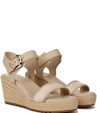 Naturalizer Stella 4 Leather Raffia Ankle Wrap Platform Espadrille Wedge Sandals