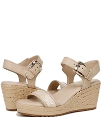 Naturalizer Stella 4 Leather Raffia Ankle Wrap Platform Espadrille Wedge Sandals