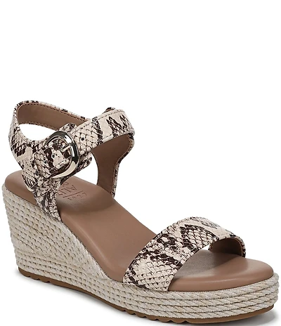 Naturalizer Stella Snake Print Leather Ankle Wrap Platform Espadrille Wedge Sandals