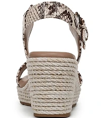 Naturalizer Stella Snake Print Leather Ankle Wrap Platform Espadrille Wedge Sandals